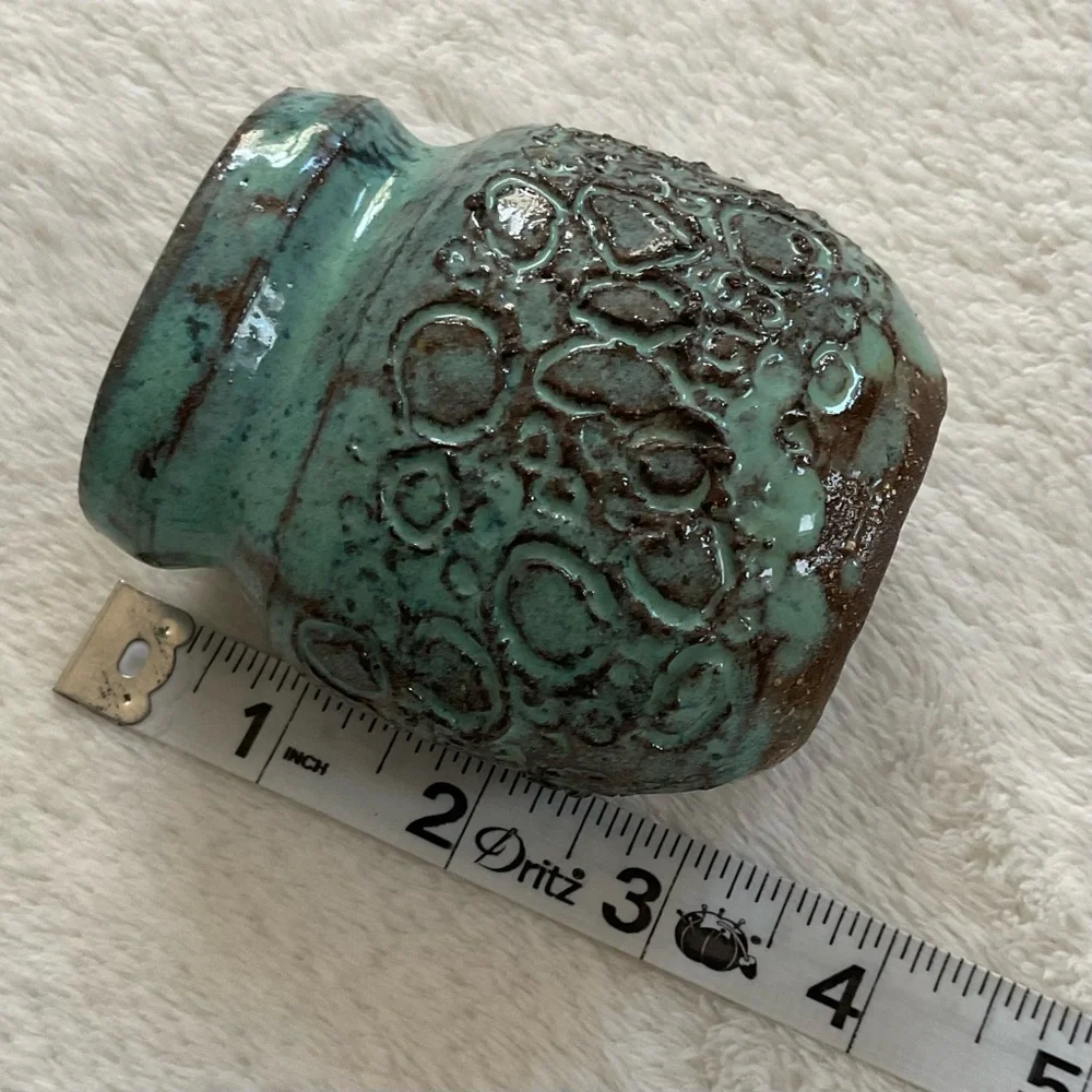 Signed Studio Pottery Bud Vase Pair Turquoise Drip Glaze Handmade